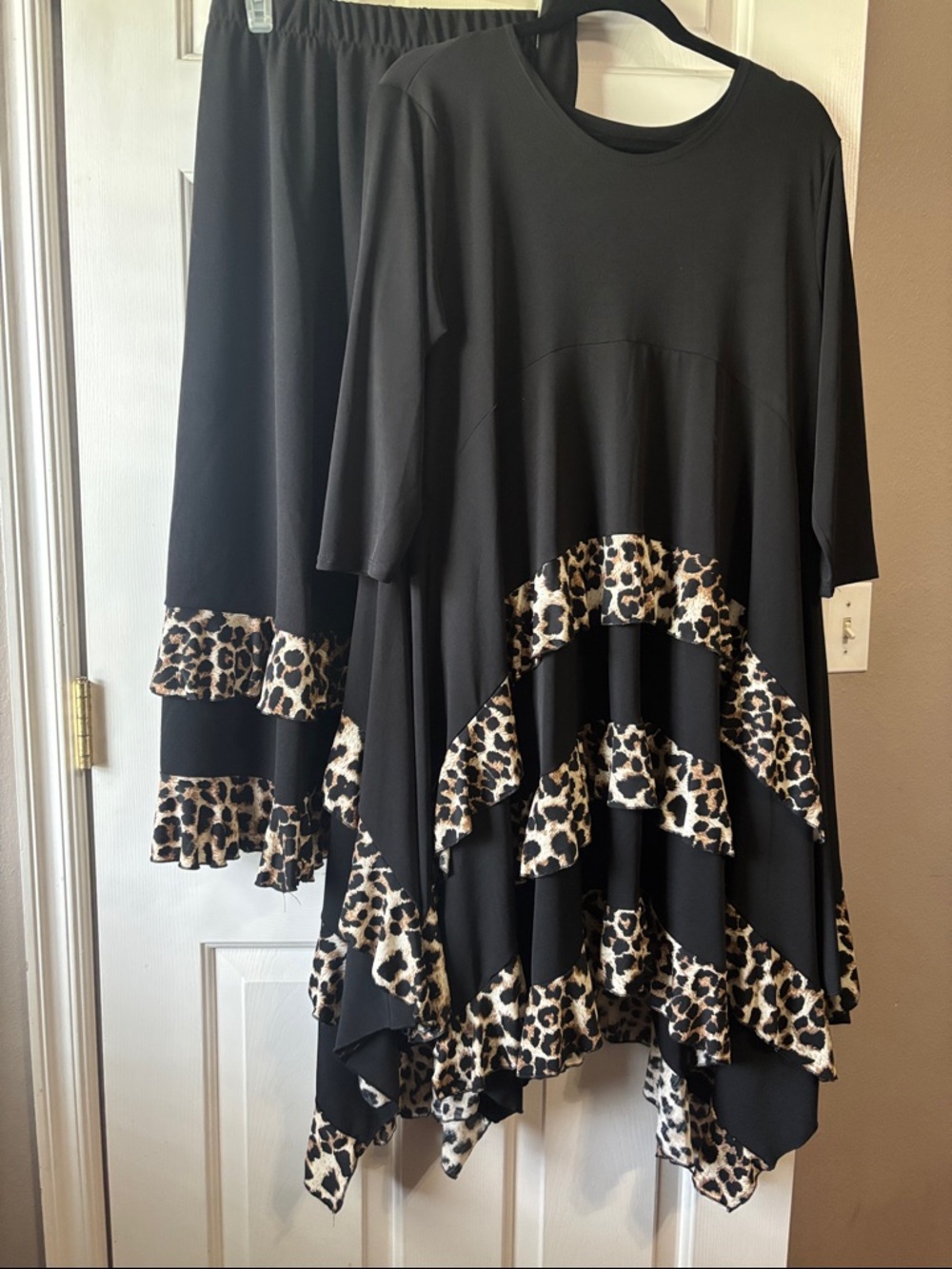 Custom Black Tunic Top with Leopard Trim - Women Tops